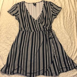 Navy blue striped wrap dress size L